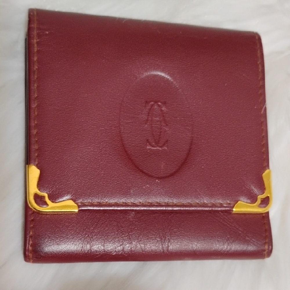 SALE! Auth Cartier Must Line Leather Bordeaux Shoulder Bag Dust Bag Coin Case - Picture 11 of 16